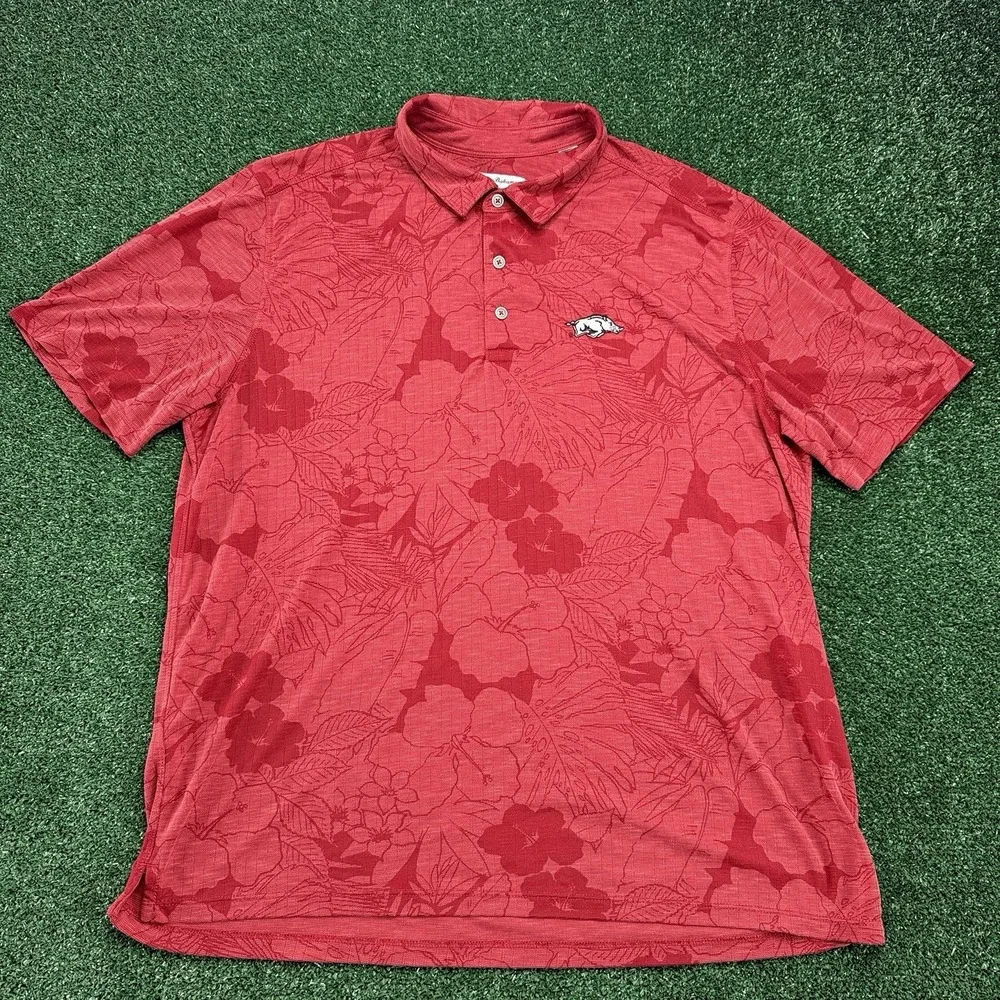 Tommy Bahama Arkansas Razorbacks Men's Polo Shirt Size 2XL Red Tencel